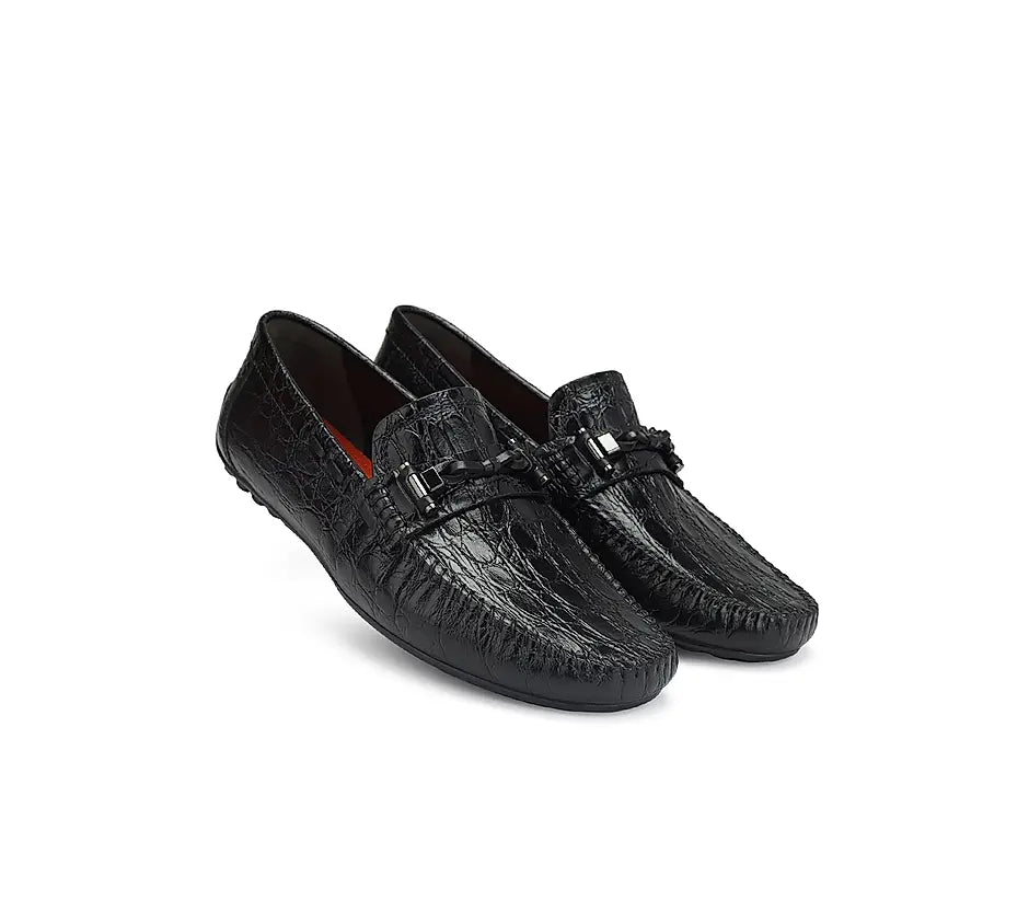 Black Croco Textured Moccasins