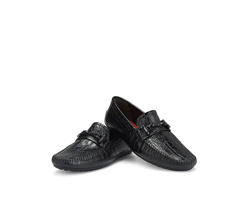 Black Croco Textured Moccasins