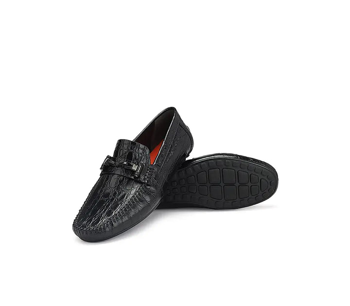 Black Croco Textured Moccasins