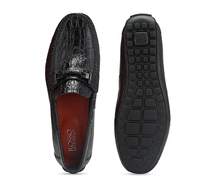 Black Croco Textured Moccasins