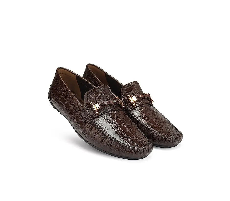 Coffee Croco Textured Moccasins