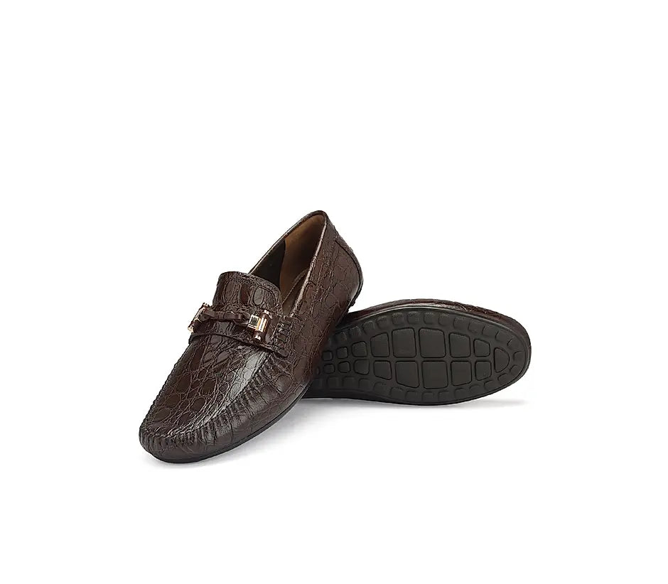 Coffee Croco Textured Moccasins