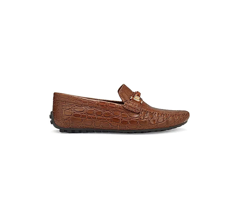 Tan Croco Textured Moccasins