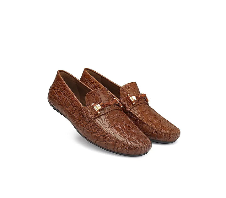 Tan Croco Textured Moccasins