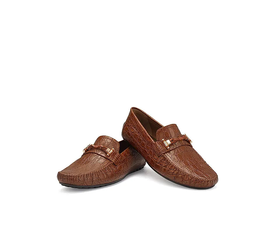 Tan Croco Textured Moccasins