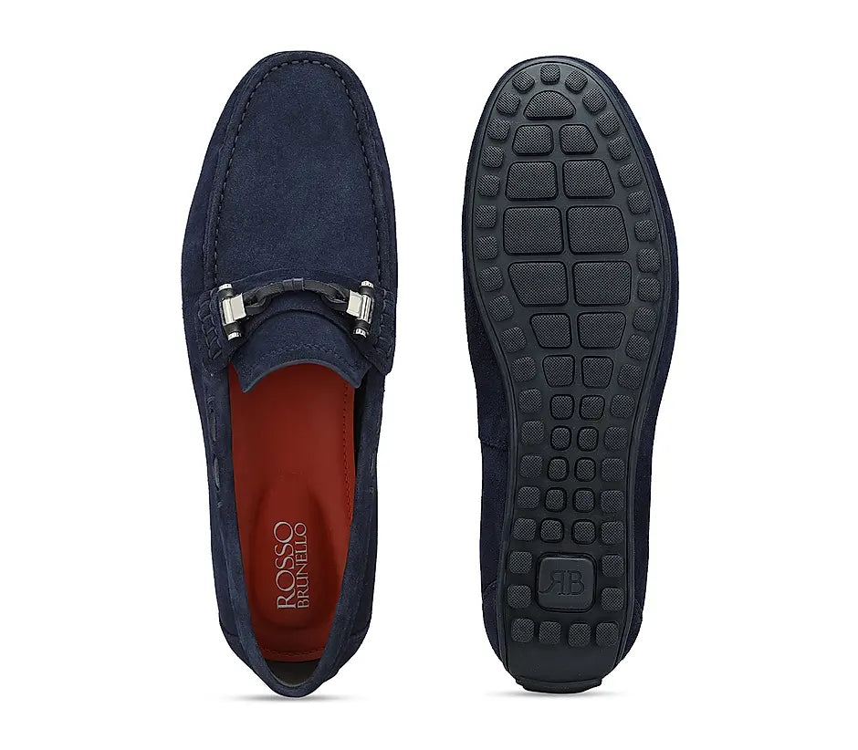 Navy Suede Leather Moccasins