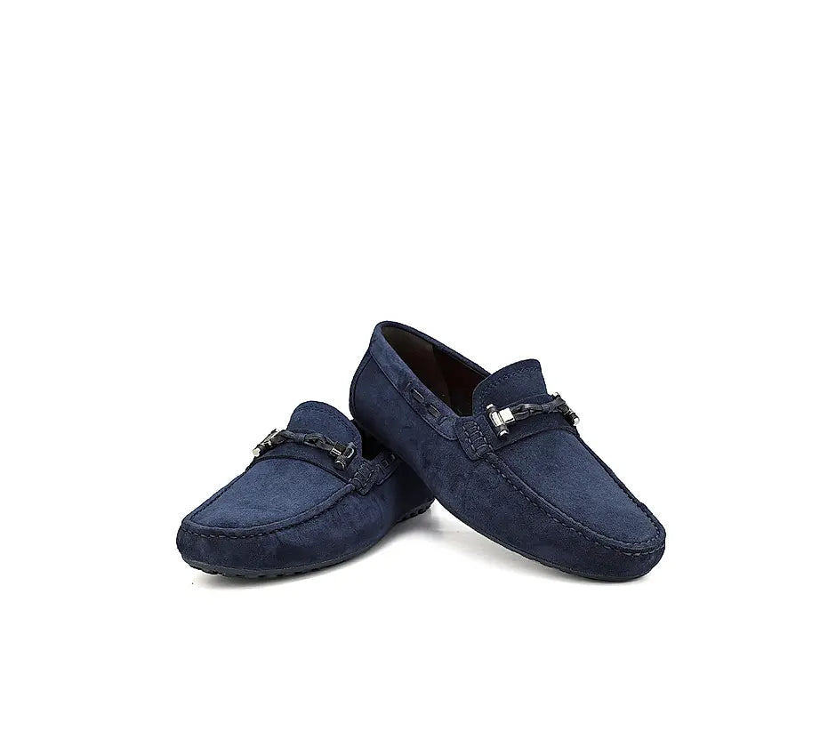 Navy Suede Leather Moccasins