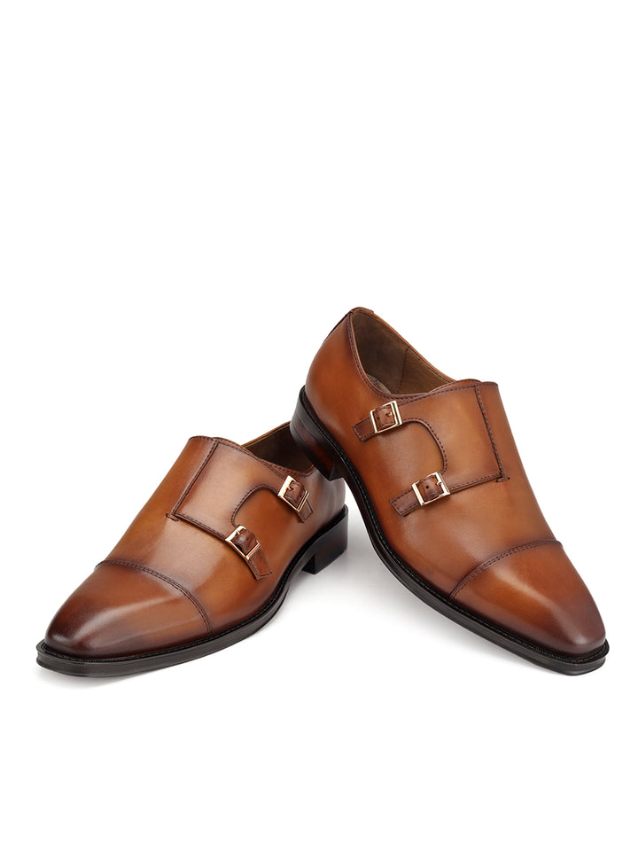 Tan Dual Tone Monk Straps Shoes