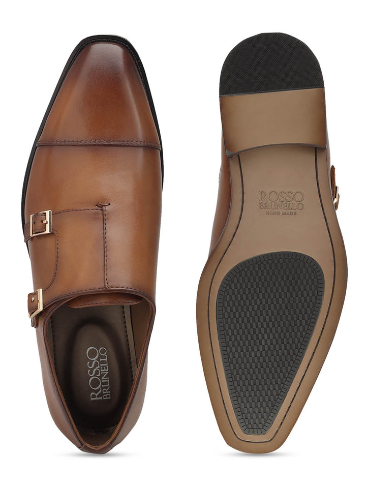 Tan Dual Tone Monk Straps Shoes