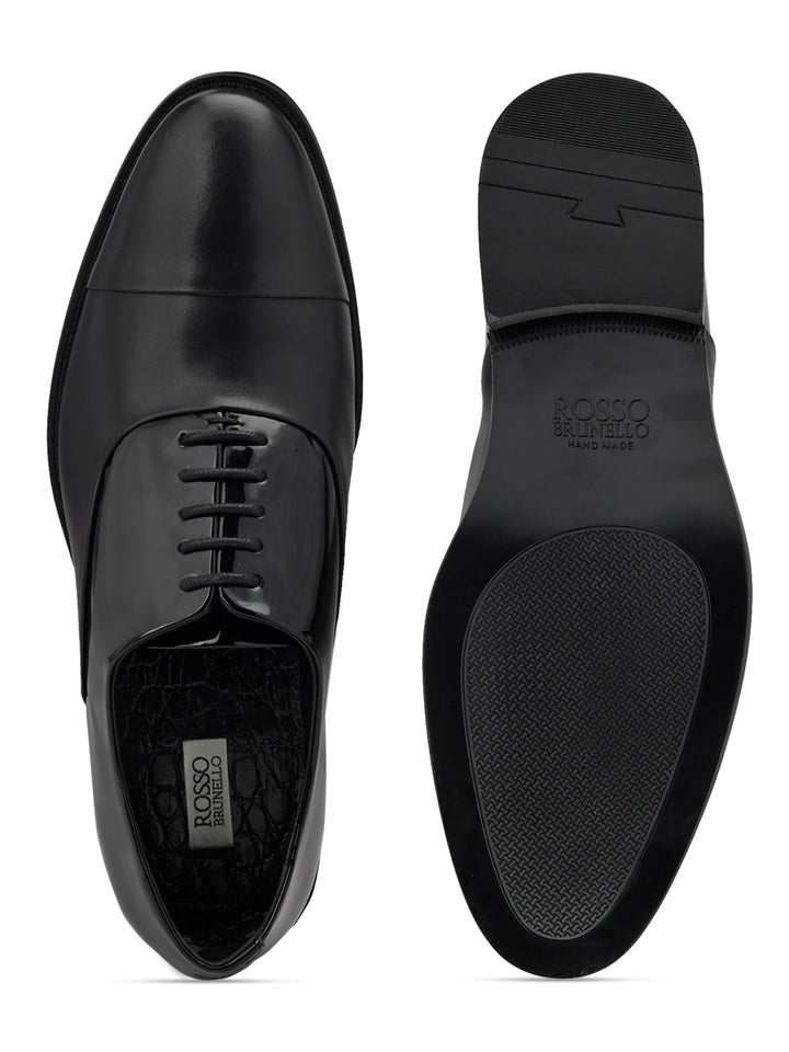 Black Leather Cap Toe Lace Ups