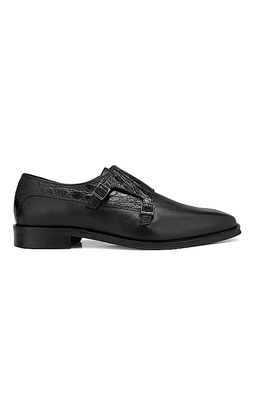 Black Croco Textured Monk Straps