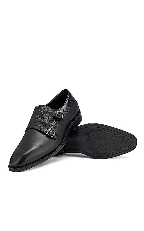 Black Croco Textured Monk Straps