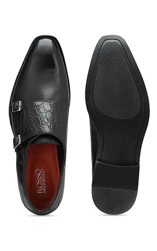 Black Croco Textured Monk Straps