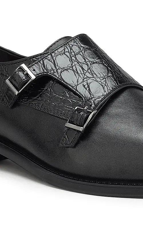 Black Croco Textured Monk Straps