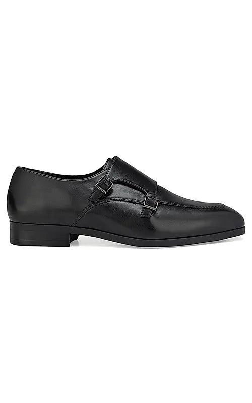 Black Plain Leather Monk Straps