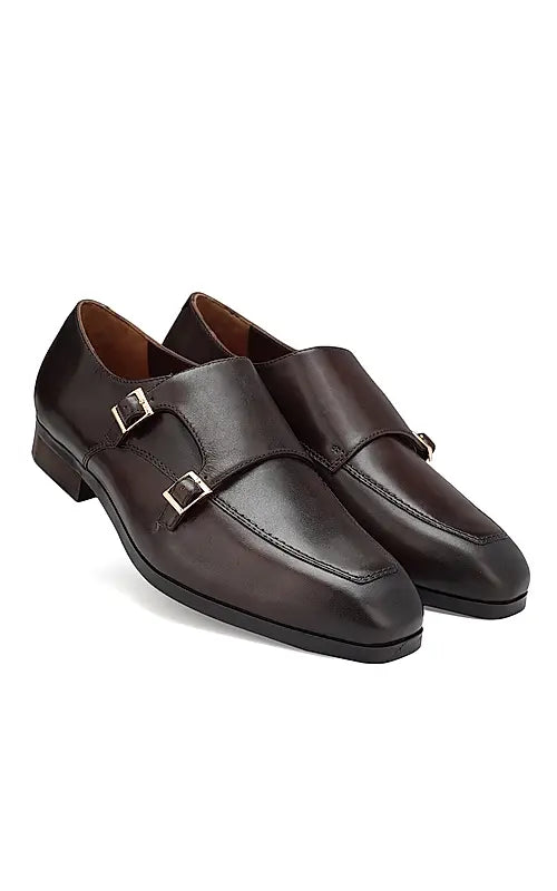 Coffee Plain Leather Monk Straps