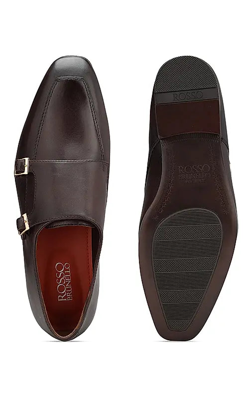 Coffee Plain Leather Monk Straps