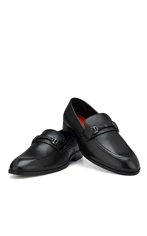 Black Plain Leather Loafers