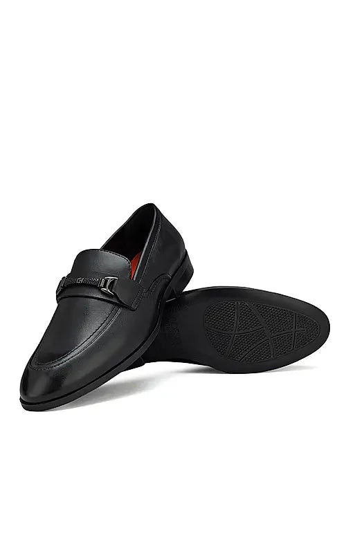 Black Plain Leather Loafers