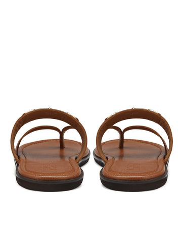 Tan Leather Slippers With Metal Buckle