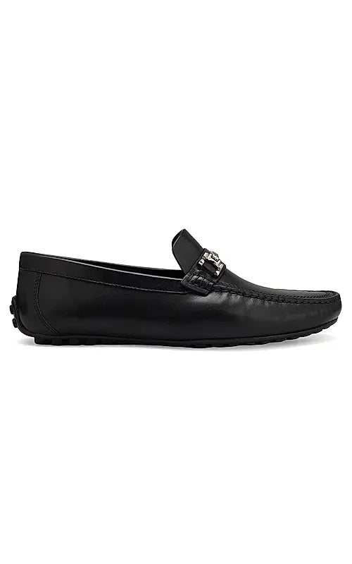 Black Leather Moccasins With Buckle