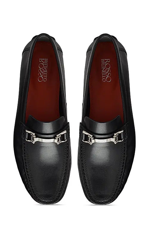 Black Leather Moccasins With Buckle