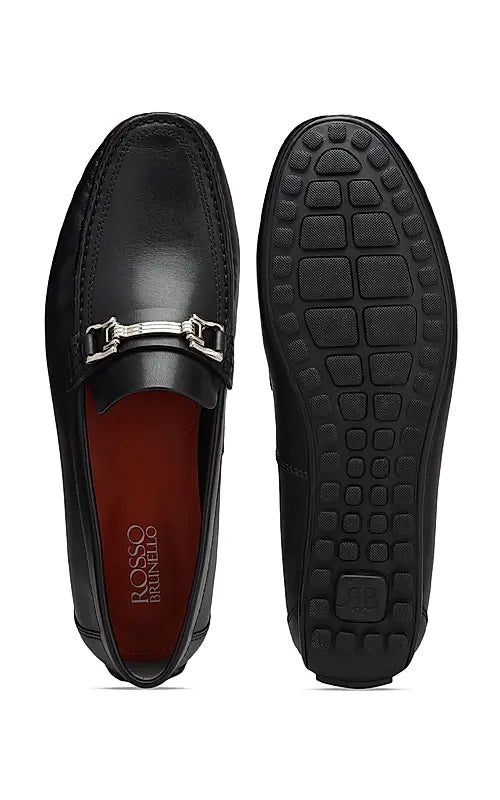 Black Leather Moccasins With Buckle