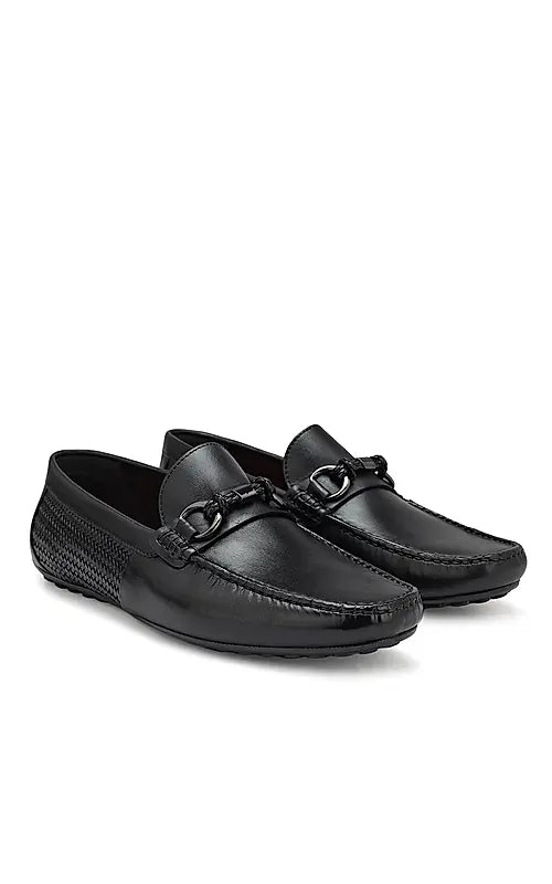 Black Moccasins With Braided Panel