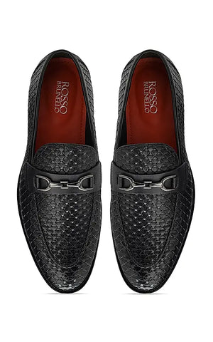 Black Textured Leather Loafers