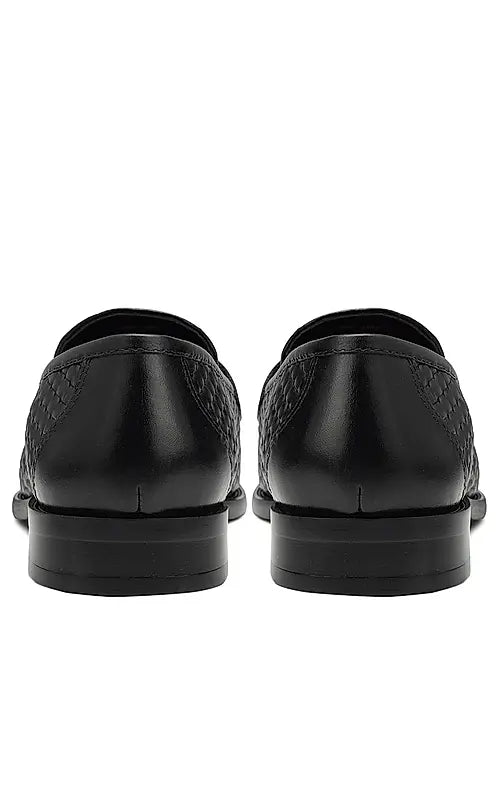 Black Textured Leather Loafers