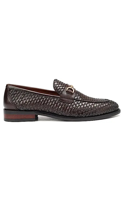 Coffee Textured Leather Loafers