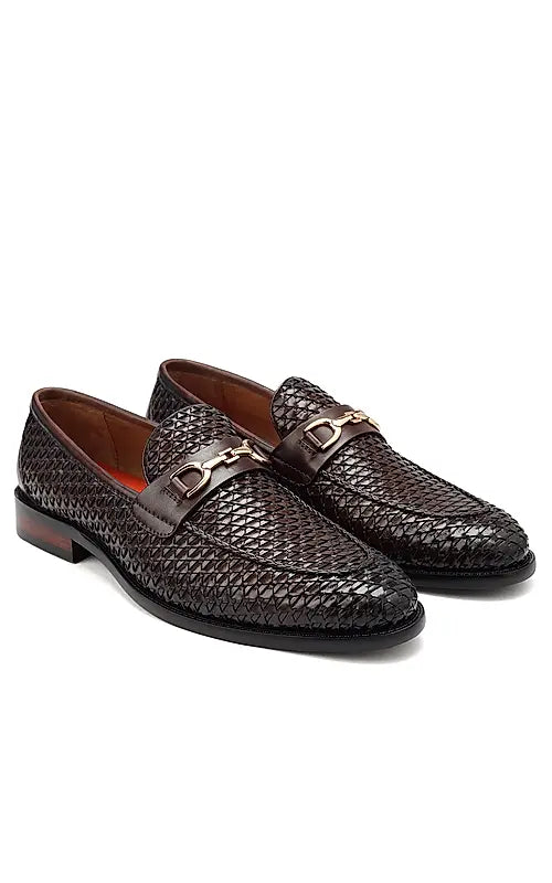 Coffee Textured Leather Loafers