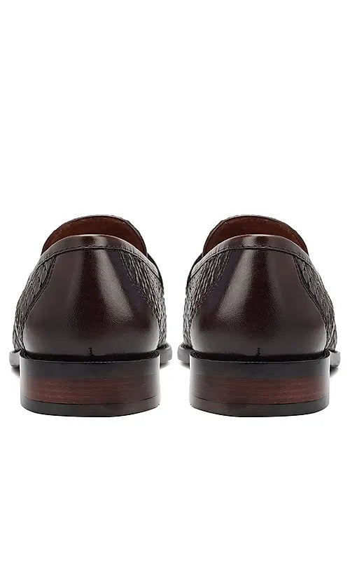 Coffee Textured Leather Loafers