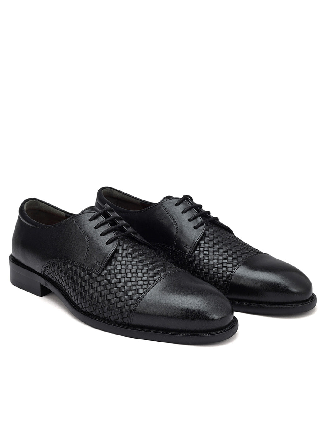 Black Textured Leather Lace Ups