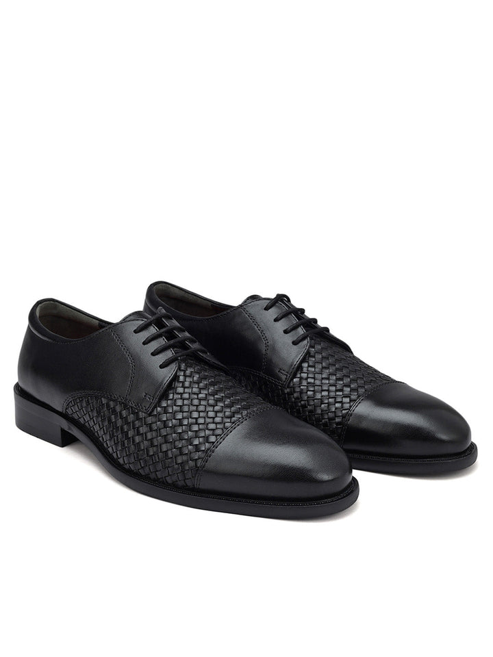 Black Textured Leather Lace Ups