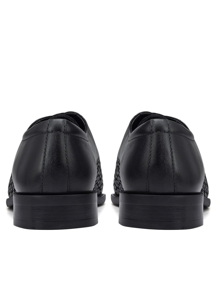 Black Textured Leather Lace Ups