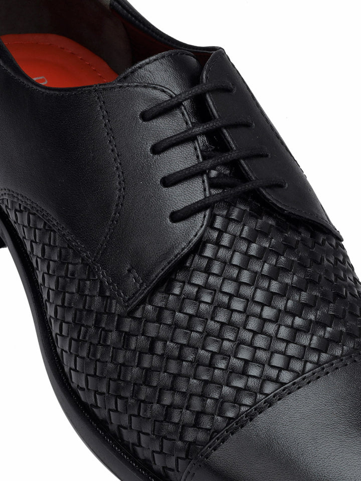 Black Textured Leather Lace Ups