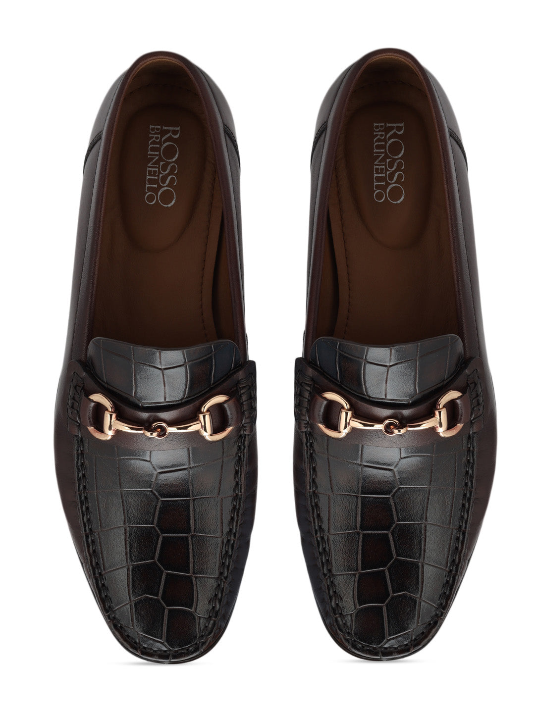 Coffee Croco Textured Loafers