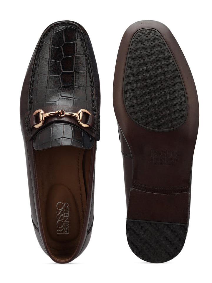 Coffee Croco Textured Loafers