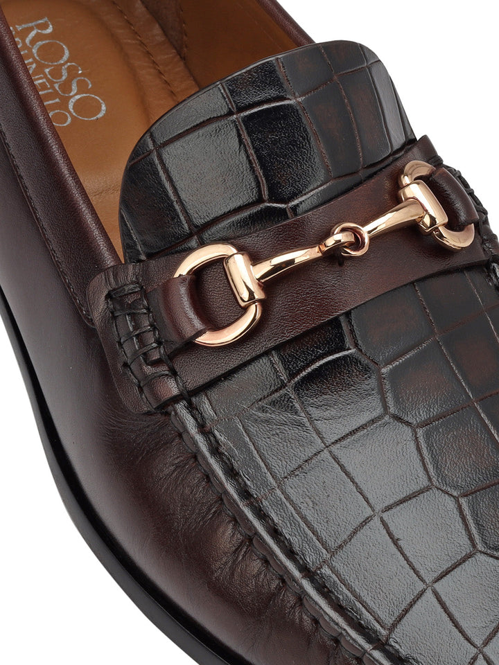 Coffee Croco Textured Loafers