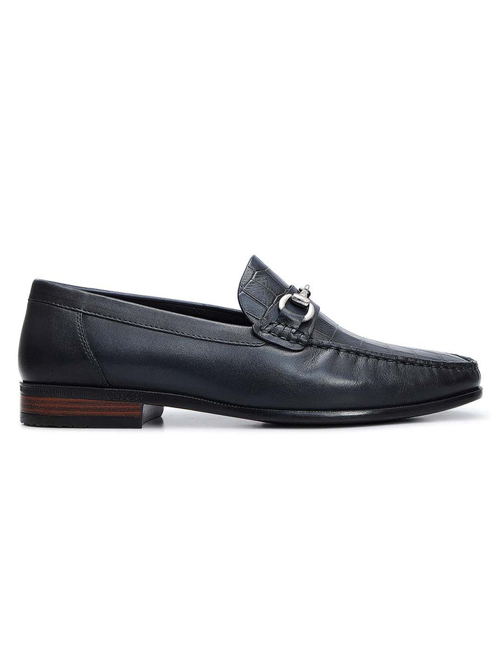 Blue Croco Textured Loafers