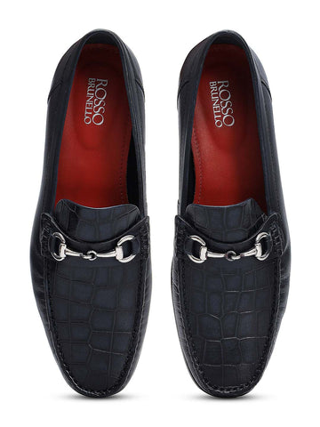 Blue Croco Textured Loafers