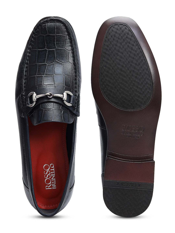 Blue Croco Textured Loafers