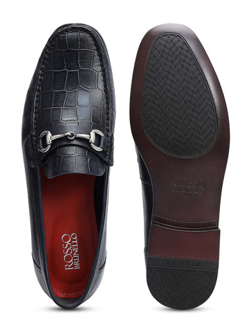 Blue Croco Textured Loafers