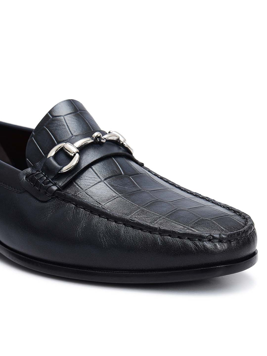 Blue Croco Textured Loafers