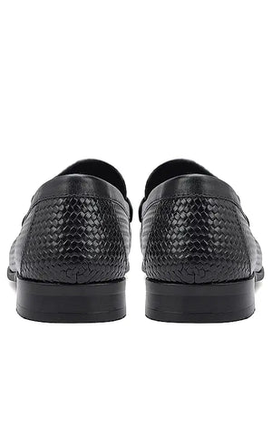 Black Textured Leather Loafers