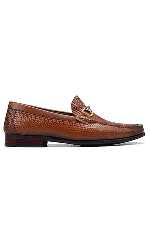Tan Textured Leather Loafers
