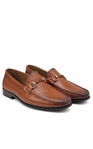 Tan Textured Leather Loafers