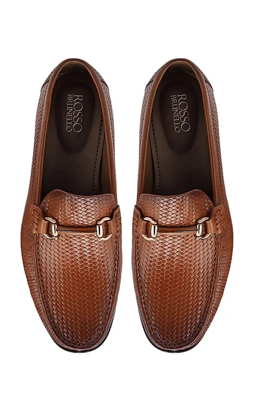Tan Textured Leather Loafers