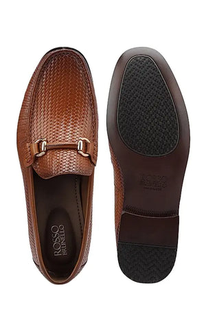 Tan Textured Leather Loafers